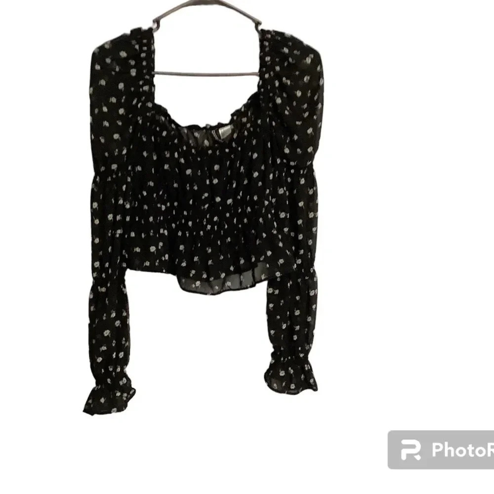 H&M Blouse Cropped Sheer Dainty Floral Milkmaid Women’s SZ M